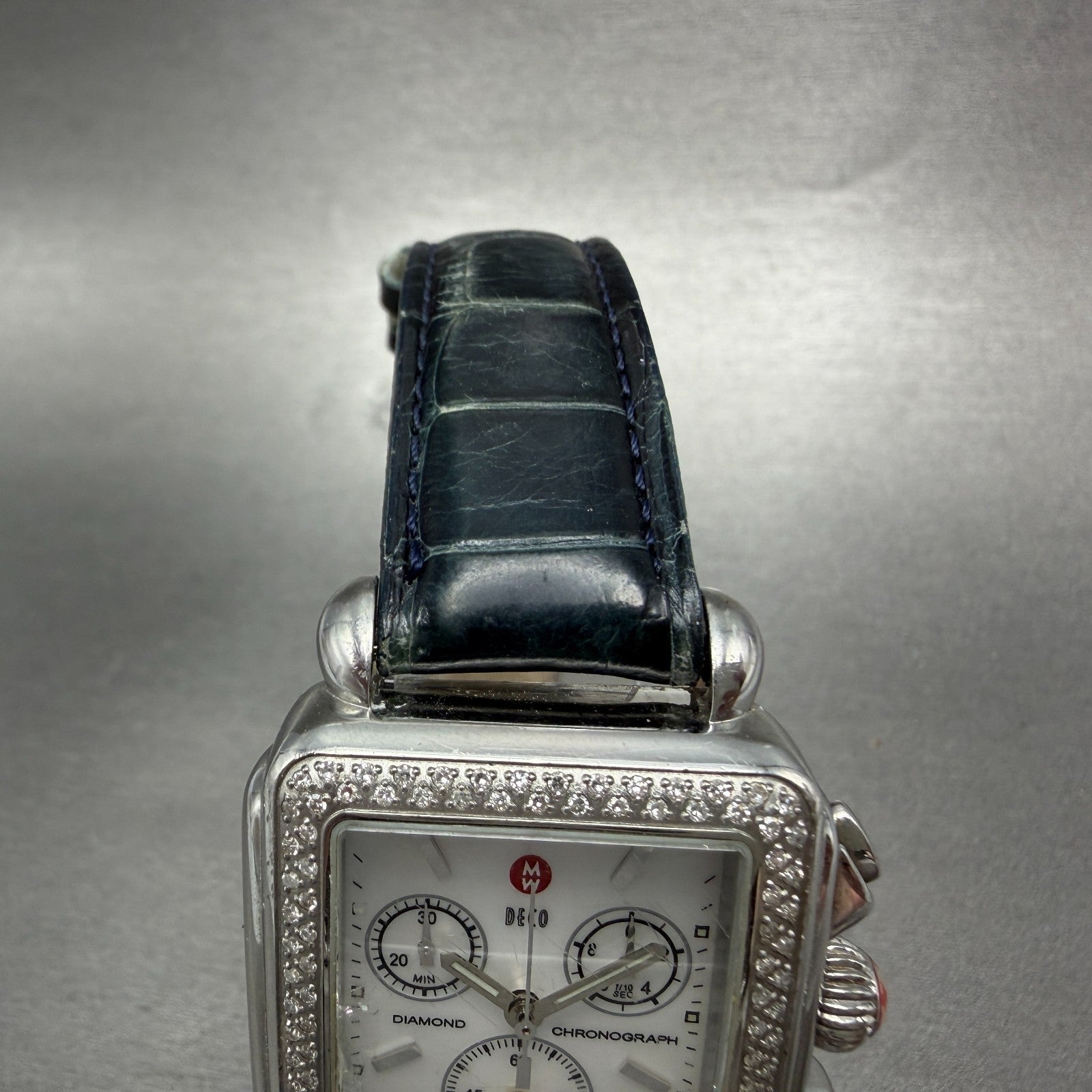 Michele Deco Chronograph Watch Women 33mm MOP Dial Steel Diamond New Battery6