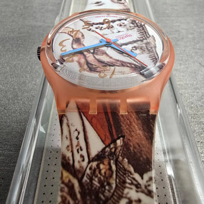 Swatch Masquerade Watch Men 34mm White Dial Pink Case GP105 New Battery NOS READ6