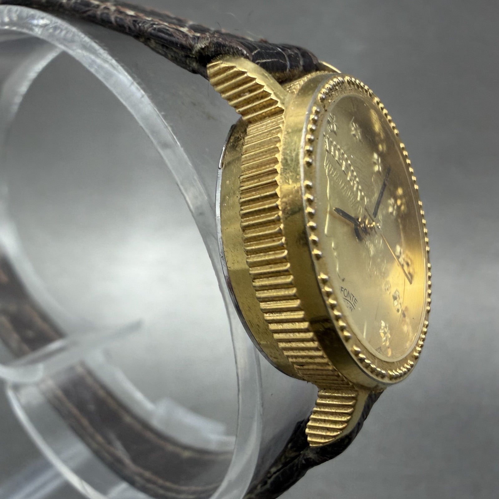 Lucien Piccard Liberty Coin Watch Women 24mm Gold Dial Gold Tone Manual Wind Run3