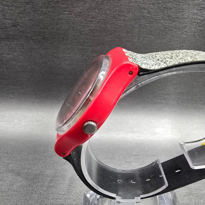 Swatch Radio Button Watch Men 34mm Yellow Dial Red Case Round GR153 New Battery2