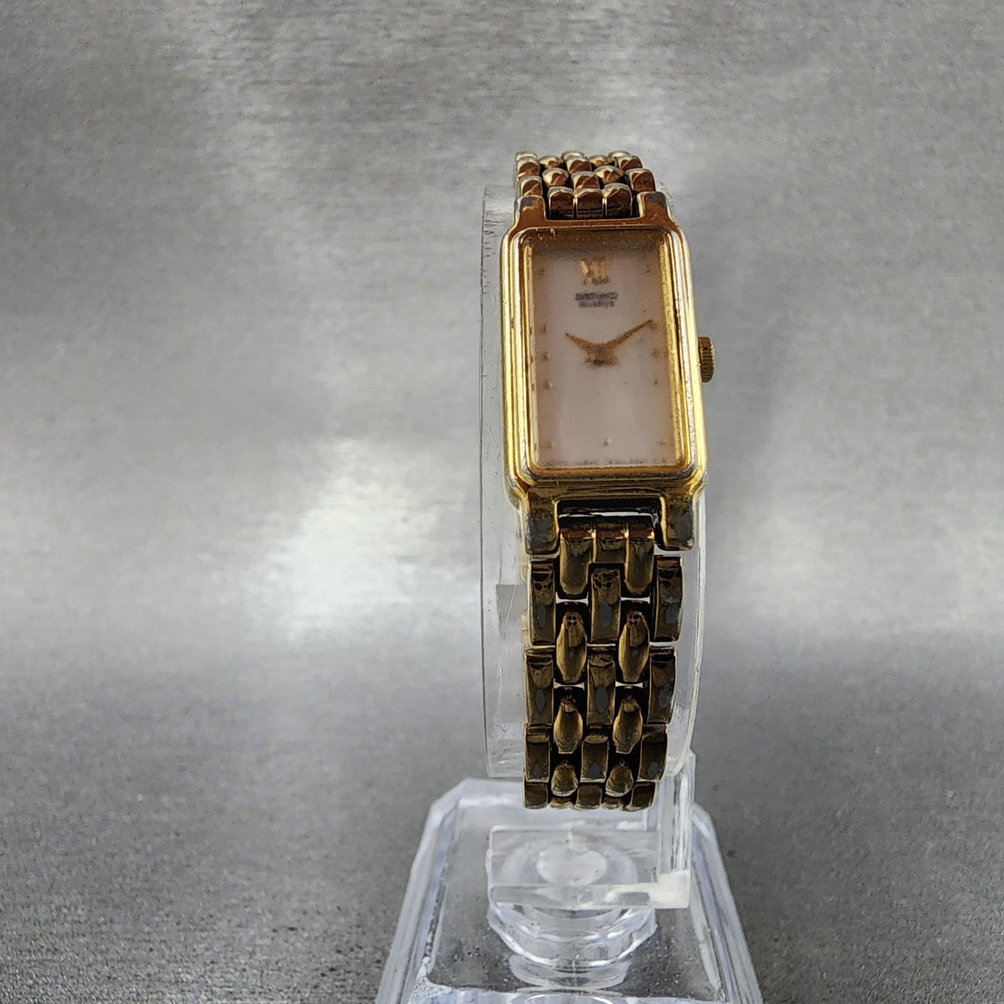 Seiko Tank Watch Women 13mm Silver Tone Gold Tone Rectangle 2e206859 NewBattery5