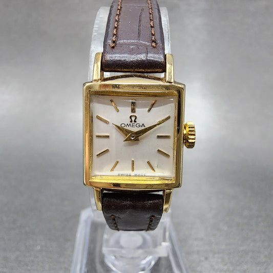 Omega Tank Watch Women 17mm White Dial Gold Plated Rectangle Manual Wind Runs0