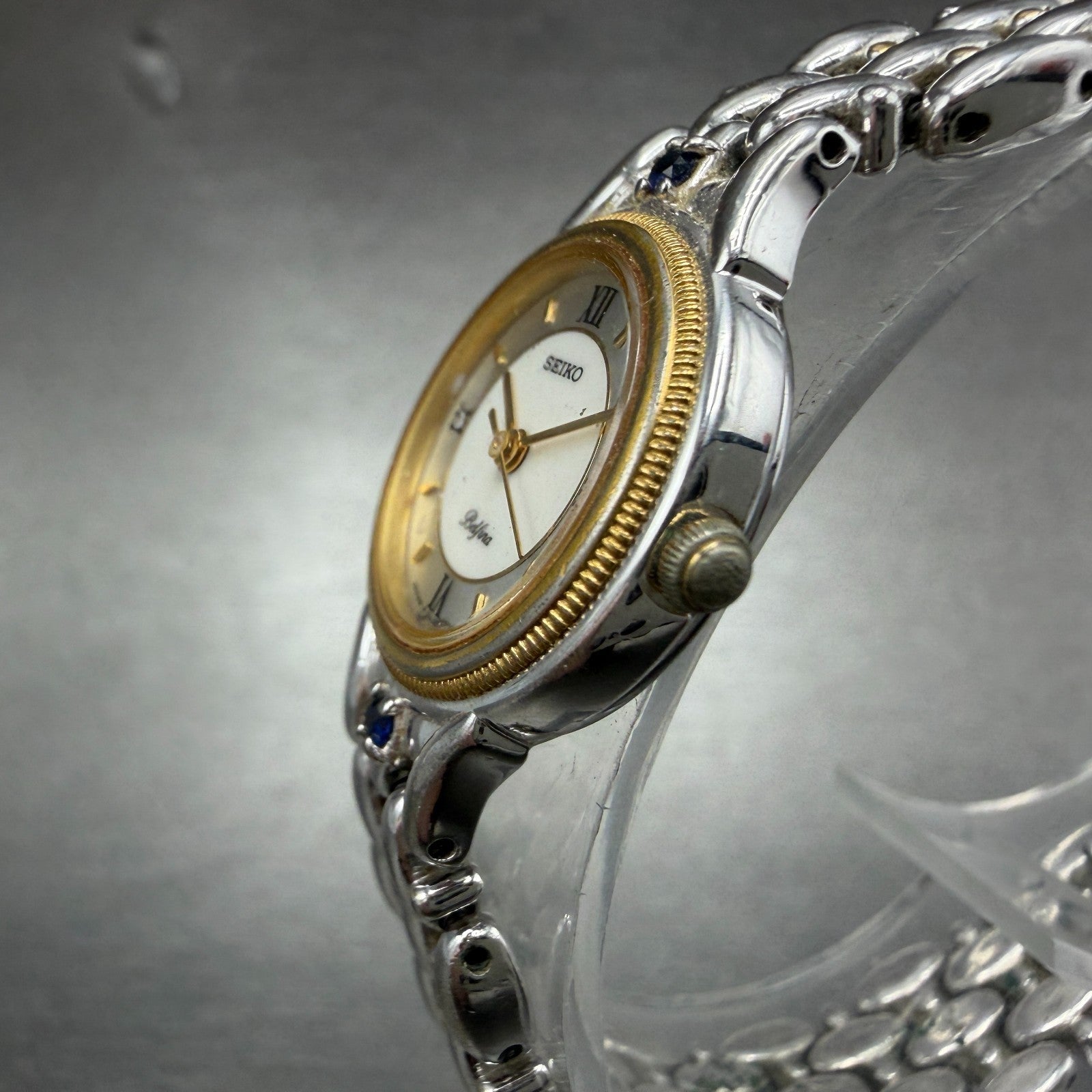 Seiko Belfina Watch Women 21mm White Dial Two Tone Round 1F21-0C70 New BAttery2