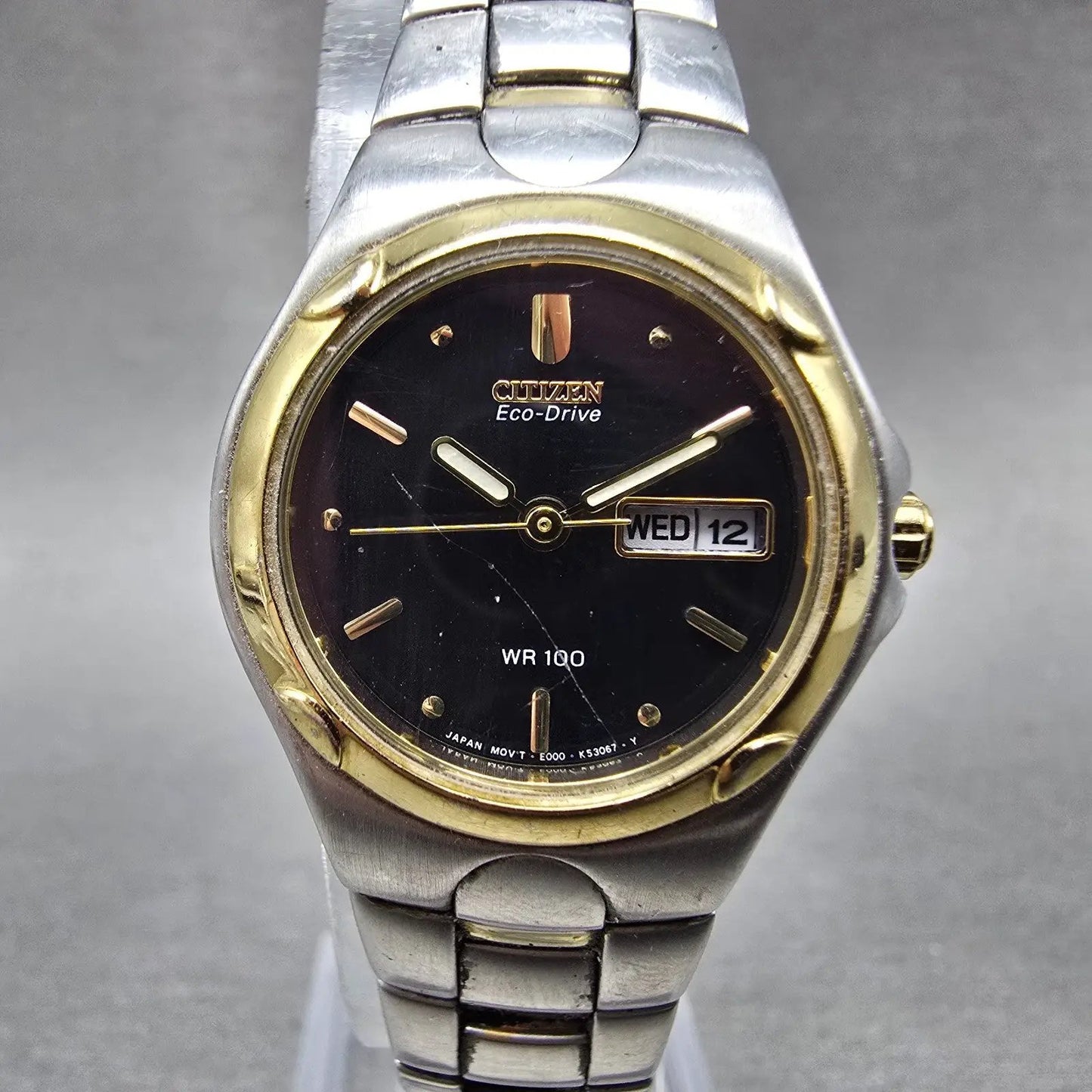 Citizen Eco-Drive Watch Women 25mm Black Dial Two Tone Daydate E001-K17578 Runs0