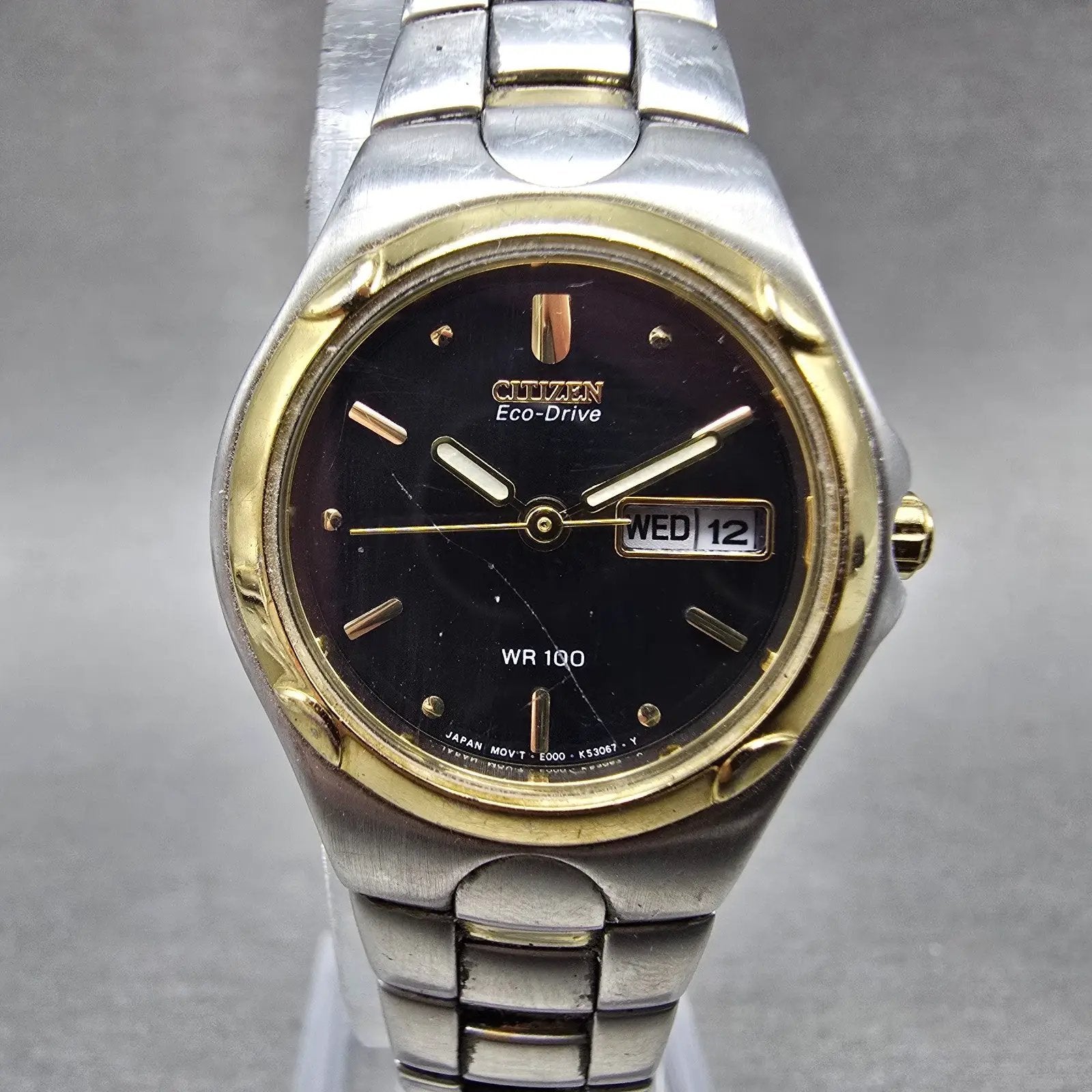 Citizen Eco-Drive Watch Women 25mm Black Dial Two Tone Daydate E001-K17578 Runs0