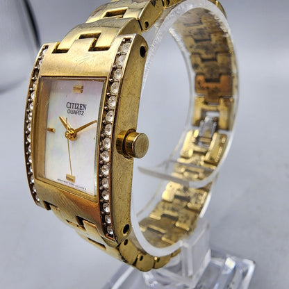 Citizen Tank Watch Women 20mm MOP Dial Gold Tone Rectangle 5930-S072051 New Batt