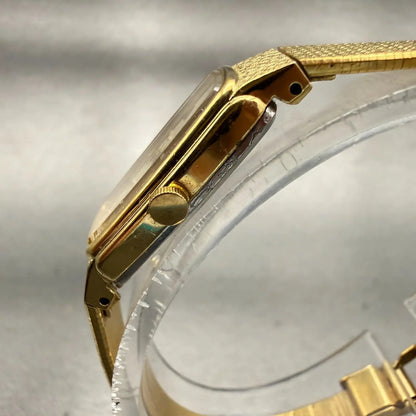 Seiko Watch Women 13mm Champagne Dial Gold Tone Rectangle 2E20-5019 New Battery2
