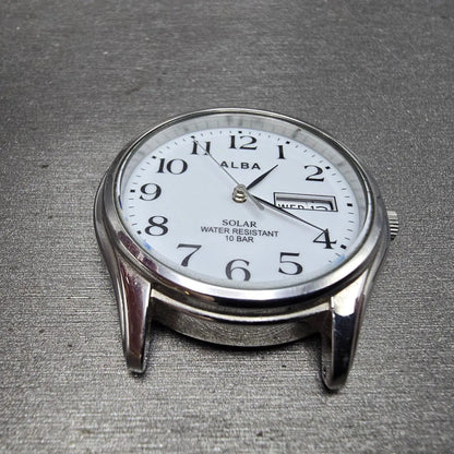 Seiko Alba Solar Watch Men 36mm White Dial Silver Tone Daydate V158-0AX0 PARTS7