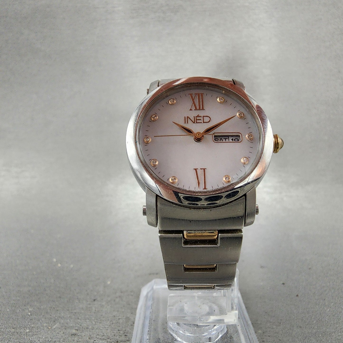 Citizen INED Watch Women 29mm MOP Dial Two Tone Daydate Round Solar Runs5