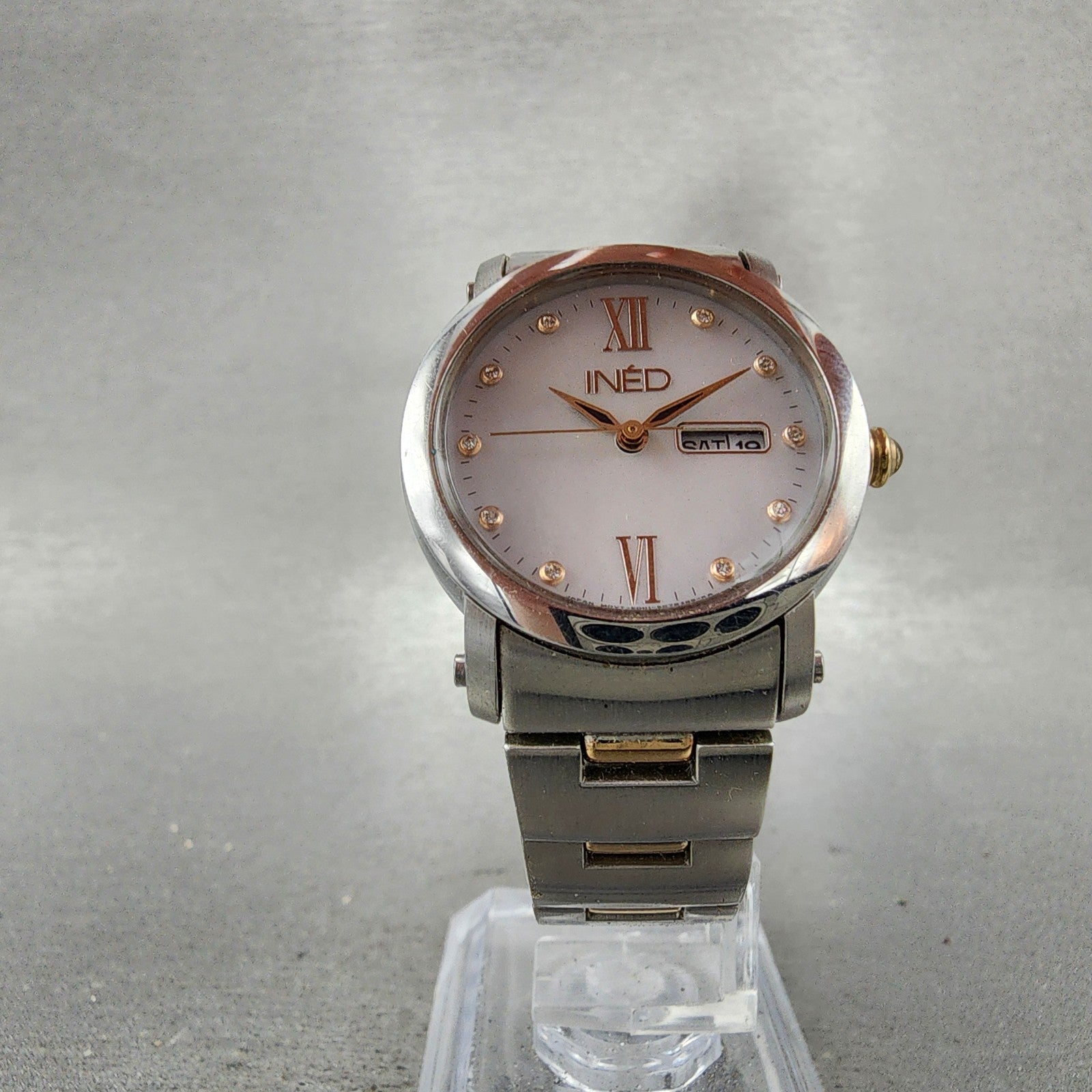 Citizen INED Watch Women 29mm MOP Dial Two Tone Daydate Round Solar Runs5