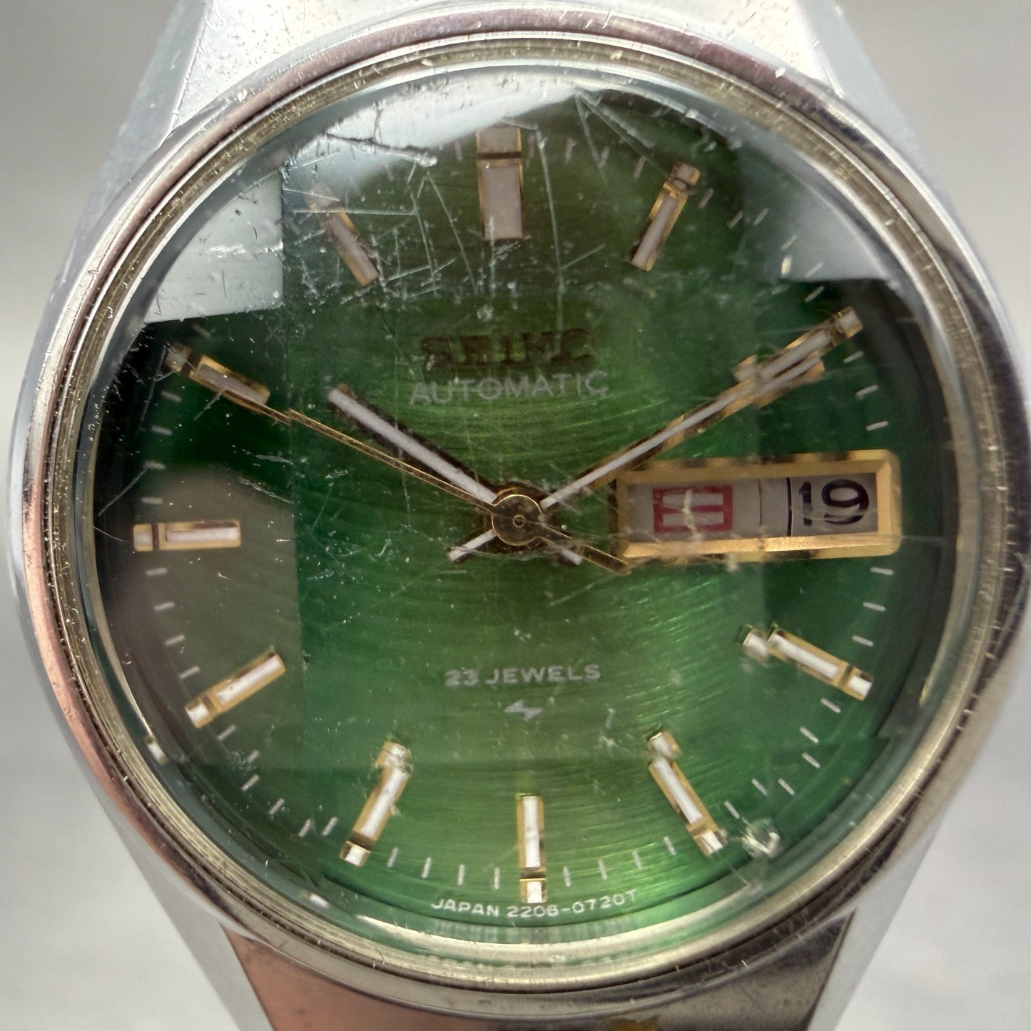Seiko Automatic Watch Women 25mm Green Dial Silver Tone Daydate 2206-0410 Runs 31
