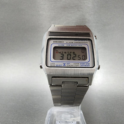 Seiko Digital Watch Men 33mm Stainless Steel Daydate Octagon A6395000 New Batt5