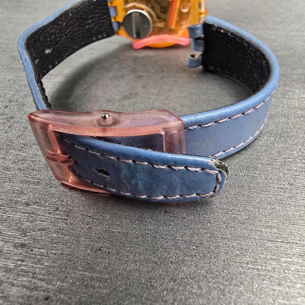 Swatch Polka Watch Women 25mm Blue Dial Brown Case Round LP109 New Battery12