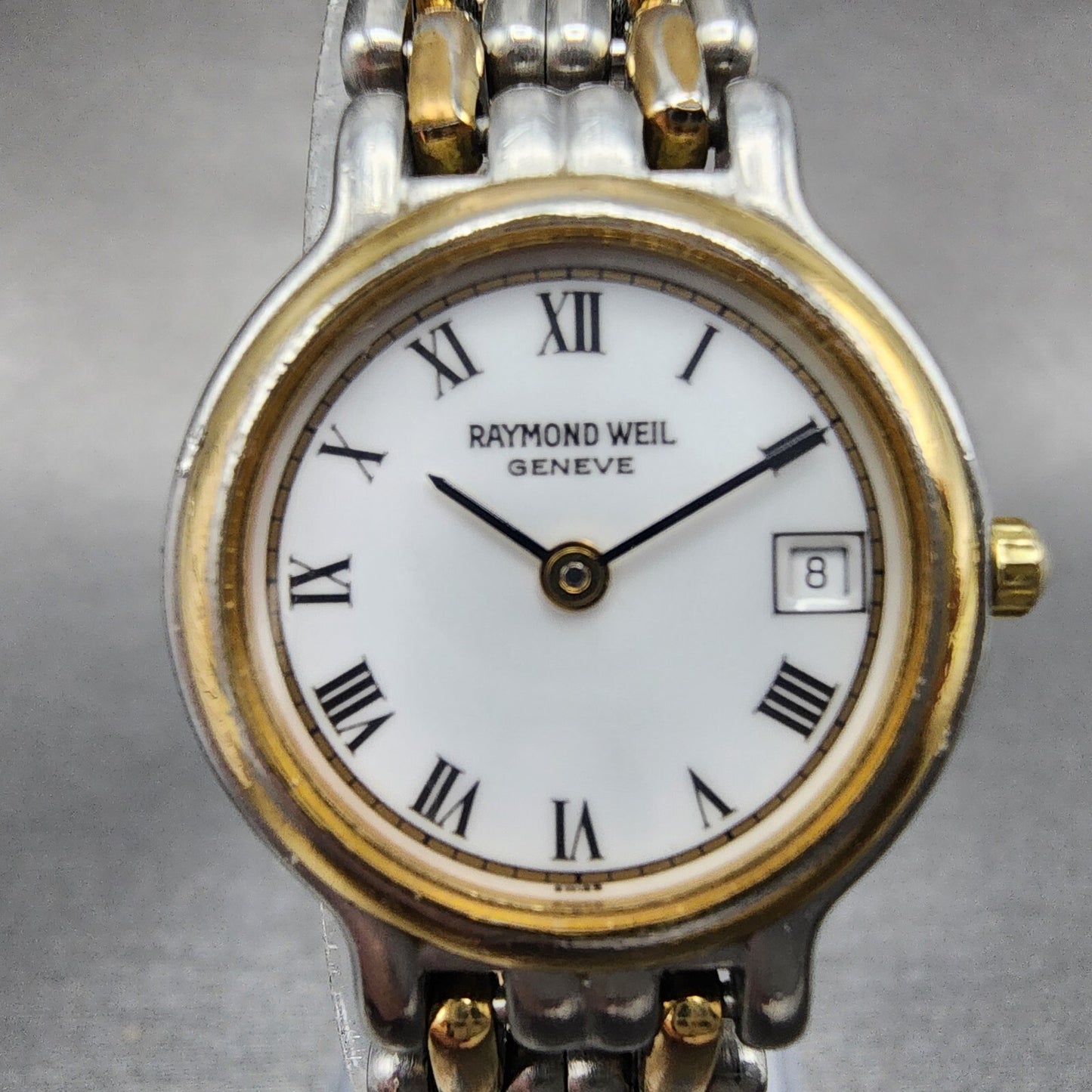 Raymond Weil Watch Women 24mm White Dial Two Tone Date Round 9947 New Battery1