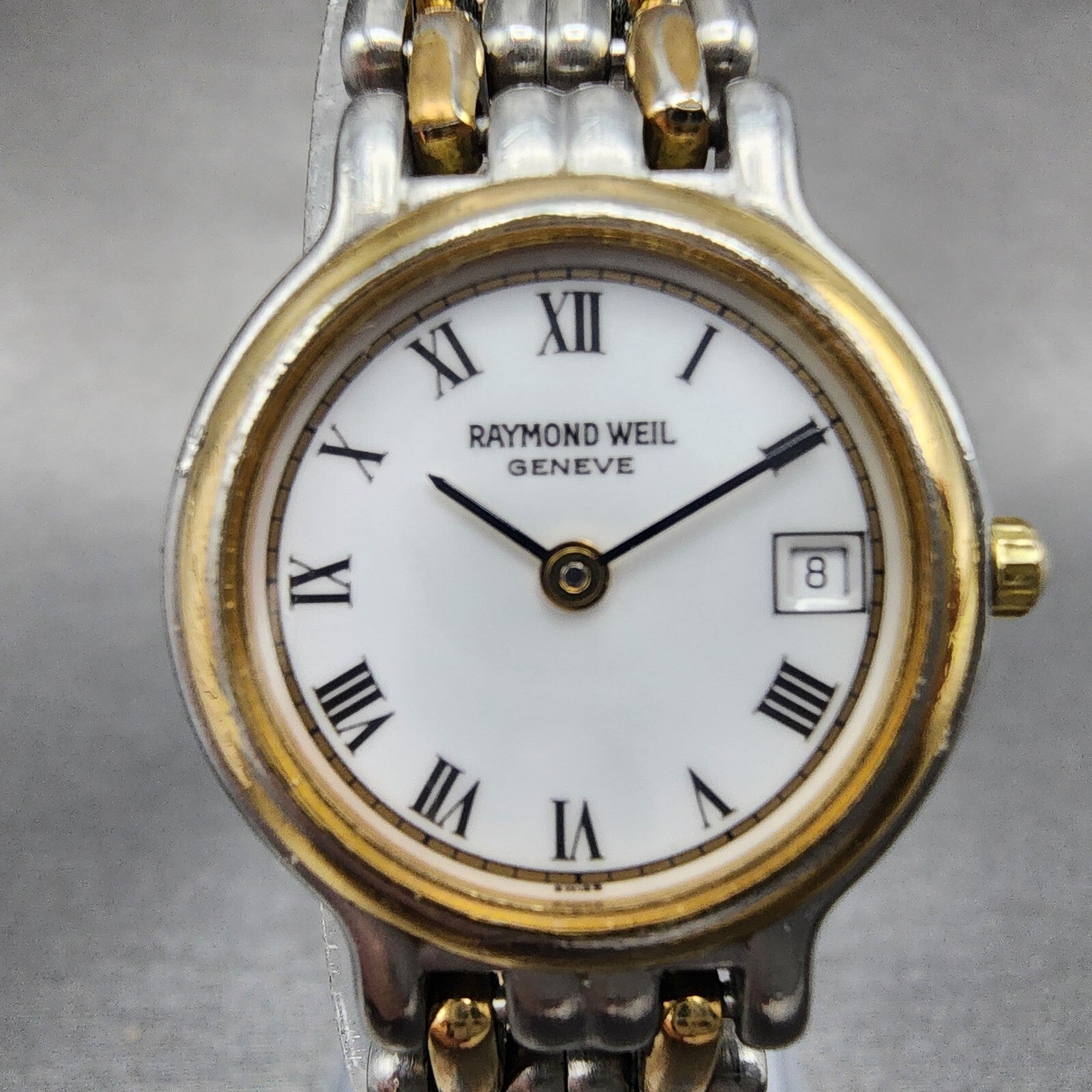 Raymond Weil Watch Women 24mm White Dial Two Tone Date Round 9947 New Battery1