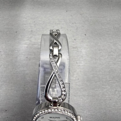 Bulova Watch Women 23mm MOP Dial Silver Tone Gemmed 96X129 New Battery4