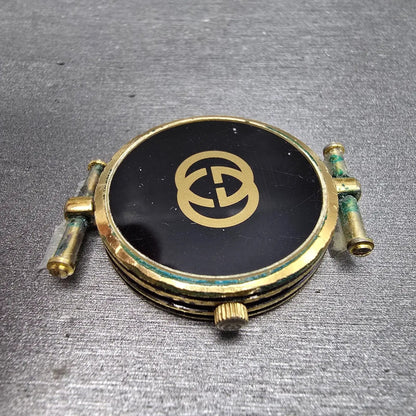 Gucci 2000M Watch Men 30mm Black Dial Gold Plated Round New Battery Vintage MNB8