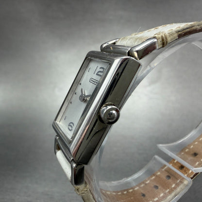 Coach Tank Watch Women 17mm White Dial Silver Tone Rectangle 0312 New Battery2