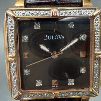 Bulova Watch Women 26mm Brown Dial Rose Gold Tone Rectangle 98R134 New Battery1