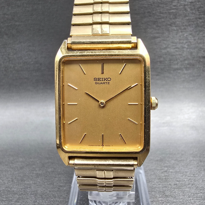 Seiko Watch Men 25mm Gold Dial Gold Tone Rectangle 5Y00-5000 New Battery0