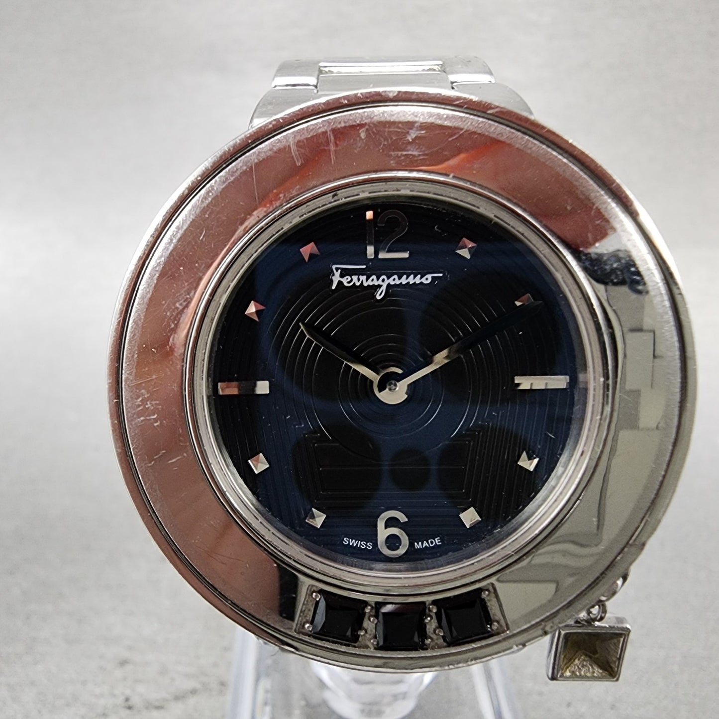 Salvatore Ferragamo Gancino Sparkling Watch Women 37mm Black Dial Steel New Batt1