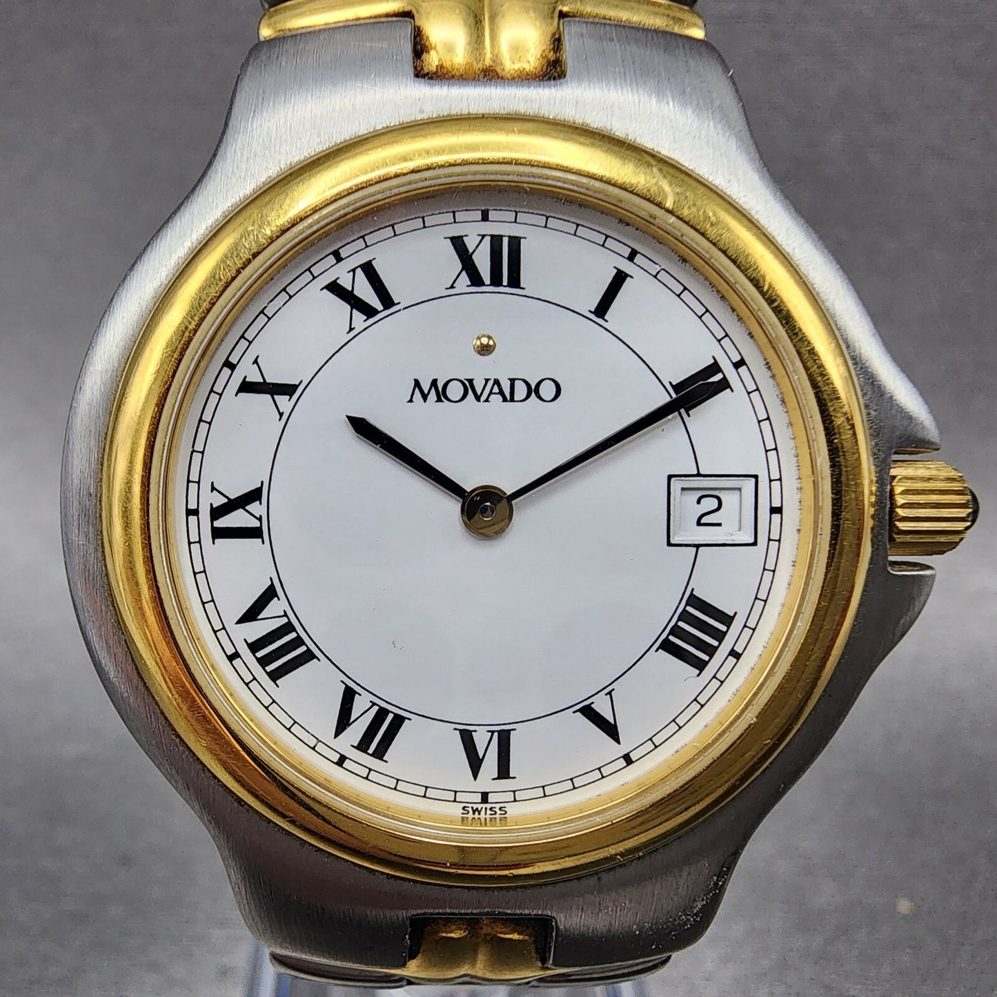 Movado Olympian Watch Men 35mm White Dial Two Tone Date Round New Battery1