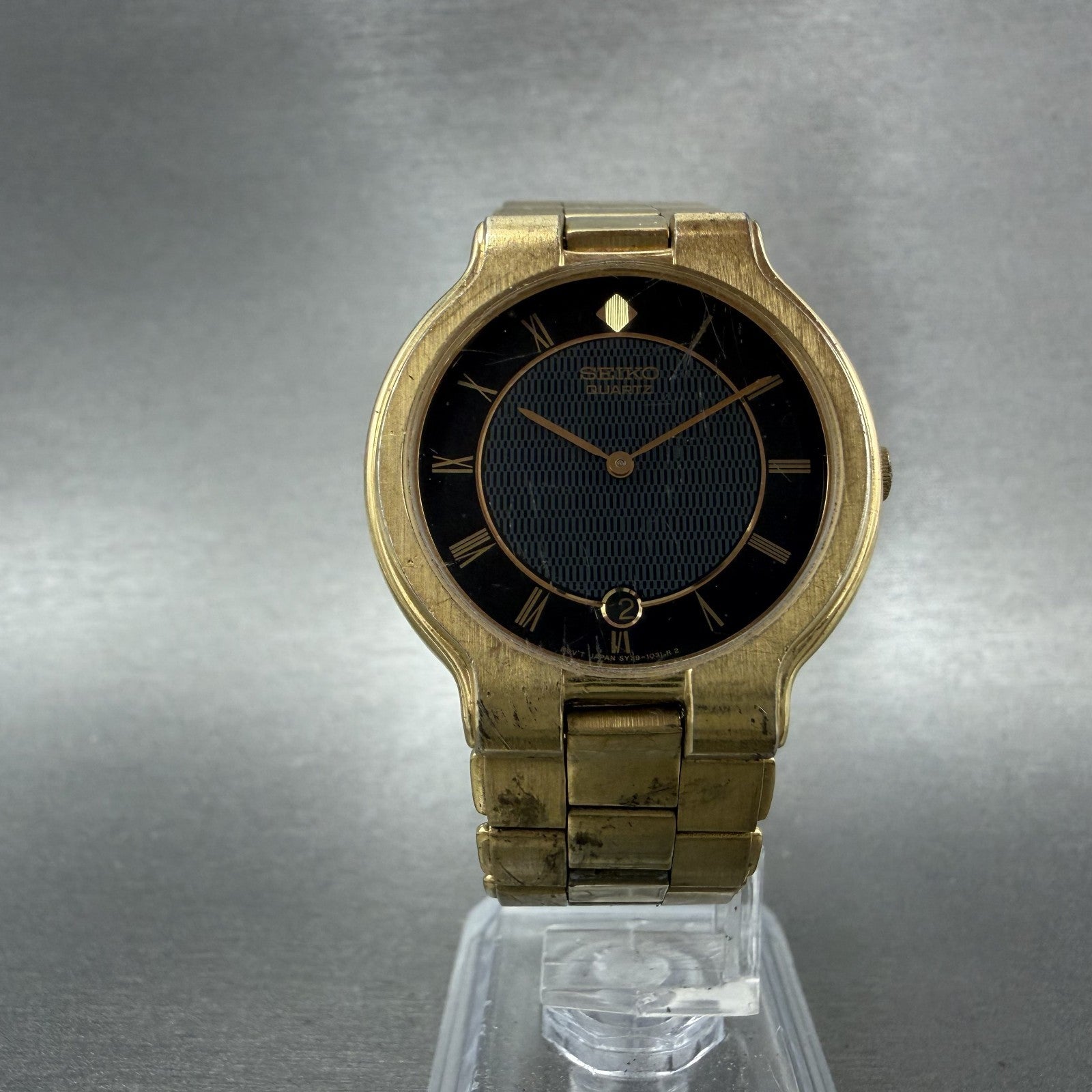 Seiko Watch Men 33mm Black Dial Gold Tone Date Round 5Y391029 New Battery5