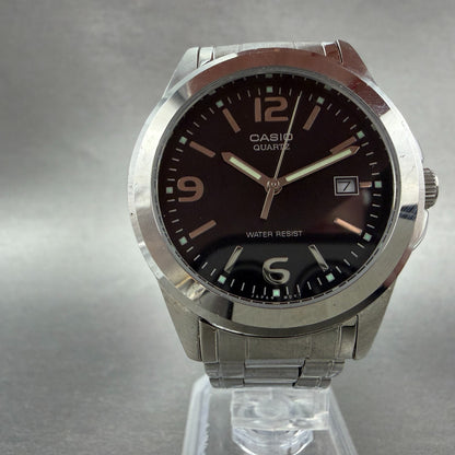 Casio Watch Men 37mm Black Dial Silver Tone Date Round MTP-1215 New Battery5