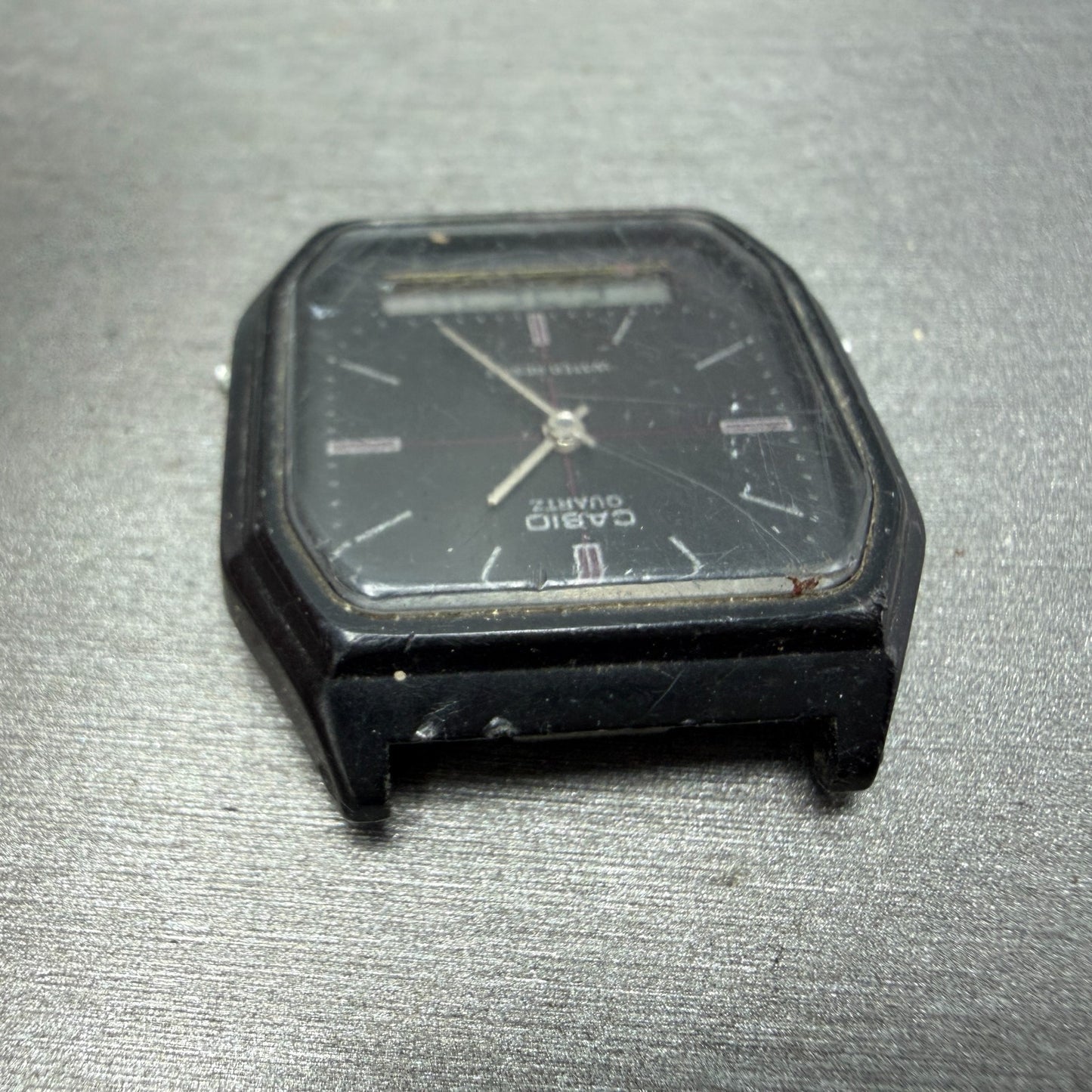 Casio AQ-8W Watch Men 33mm Analog Digital Black Octagon LCD VTG PARTS4