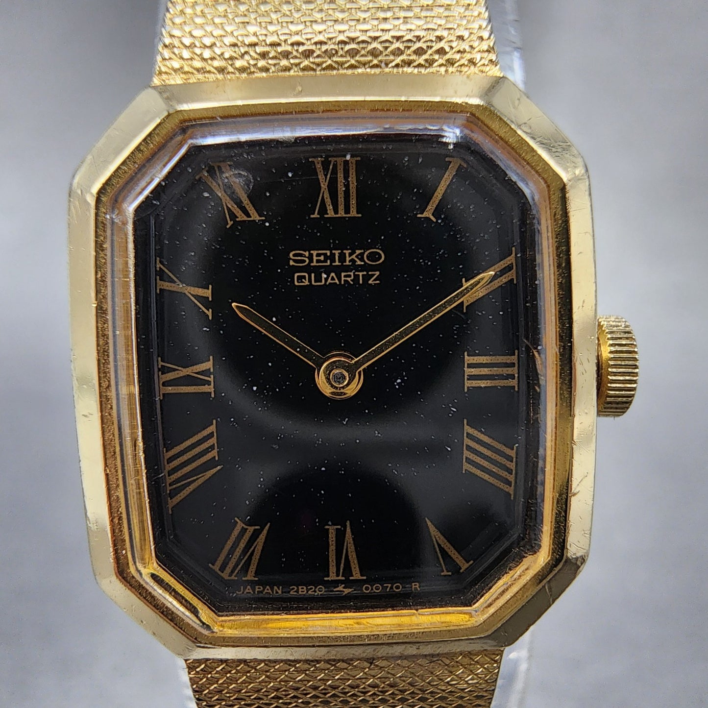Seiko Watch Women 17mm Black Dial Gold Tone Octagon 2B205019 New Batt N9123 VTG1