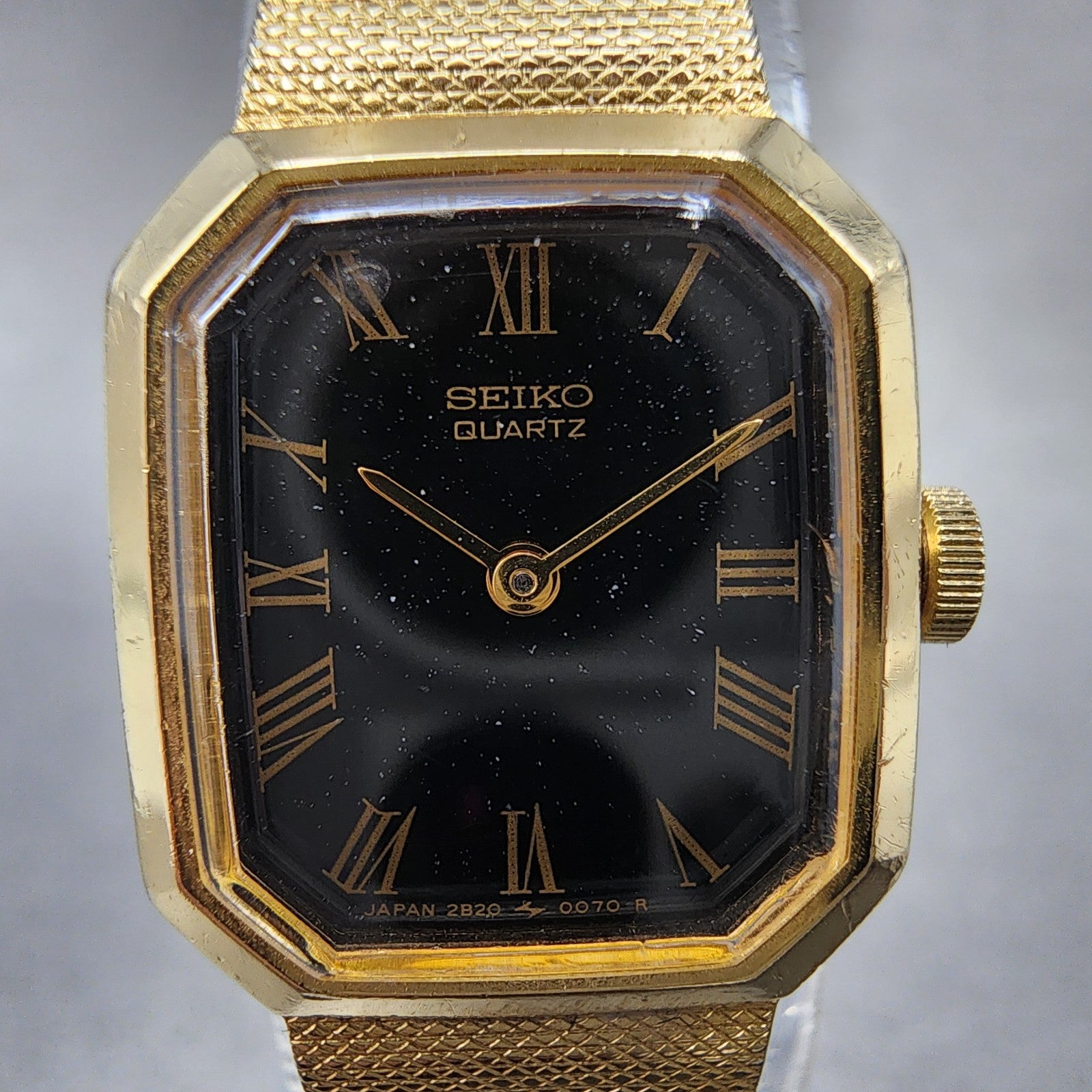 Seiko Watch Women 17mm Black Dial Gold Tone Octagon 2B205019 New Batt N9123 VTG1