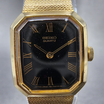 Seiko Watch Women 17mm Black Dial Gold Tone Octagon 2B205019 New Batt N9123 VTG1