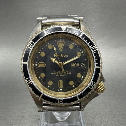 Armitron Pro All Sport Dive Watch Men 37mm Black Dial Two Tone Daydate New Batt0