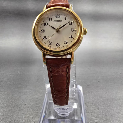 Seiko Watch Women 22mm Ivory Dial Gold Tone Round 1N01-0K40 New Battery Vintage5