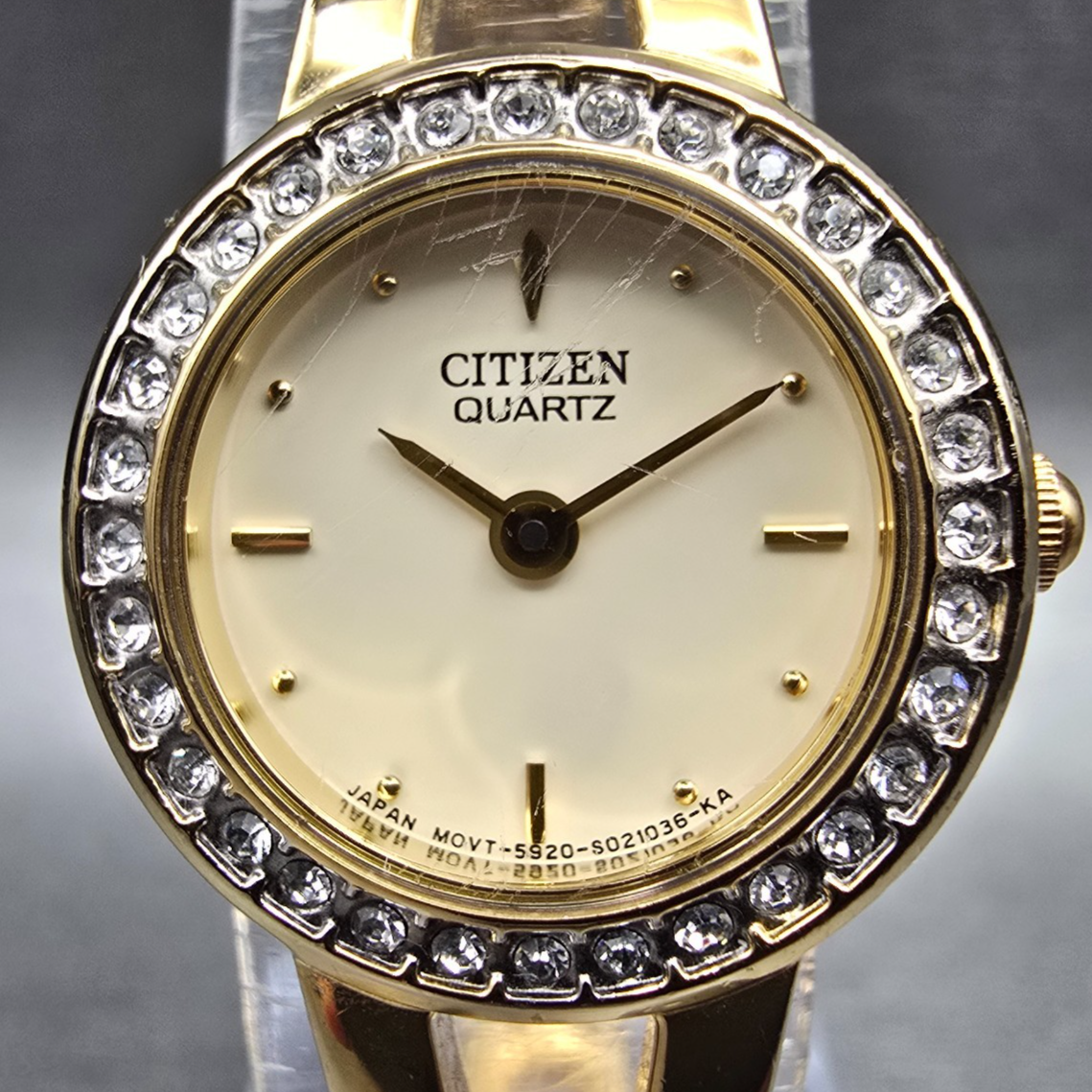 Citizen Watch Women 20mm Cream Dial Gold Tone Crystals 5920-S004705 New Battery1