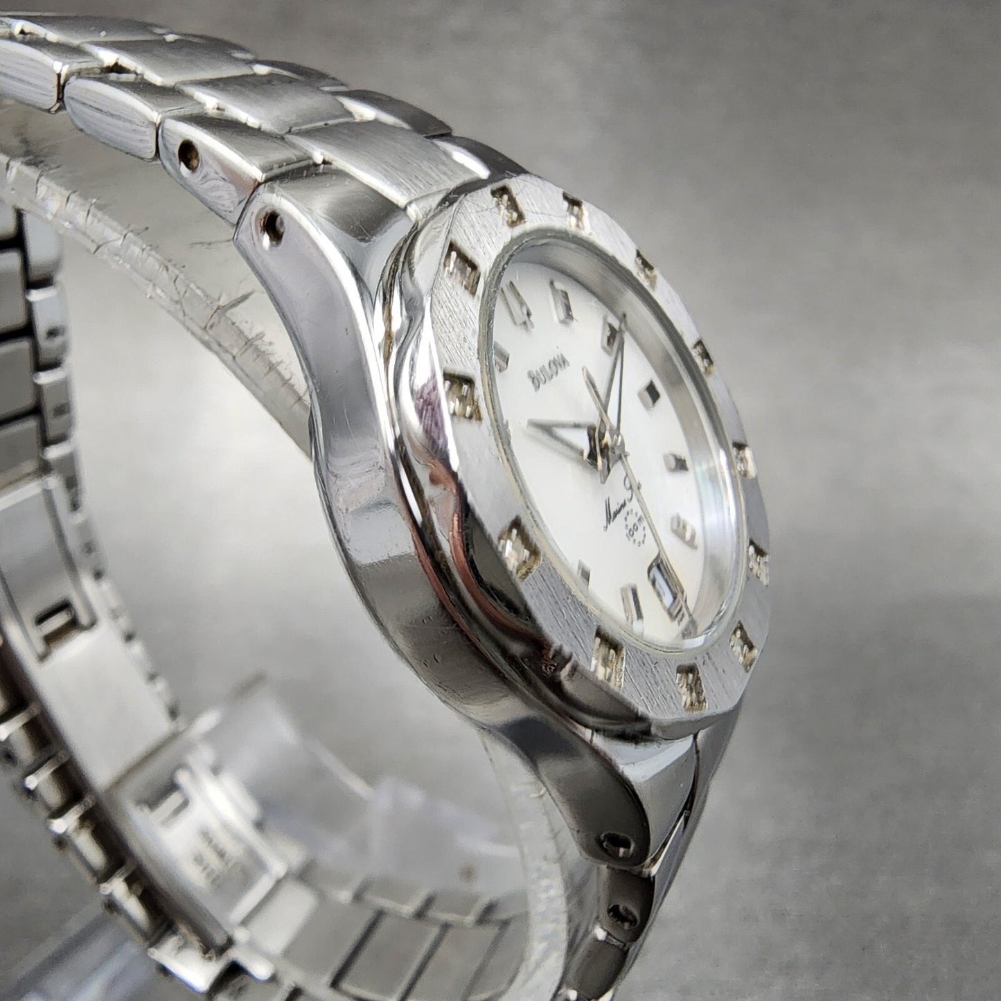 Bulova Marine Star Watch Women 25mm MOP Dial Silver Tone Date 96r24 New Battery3
