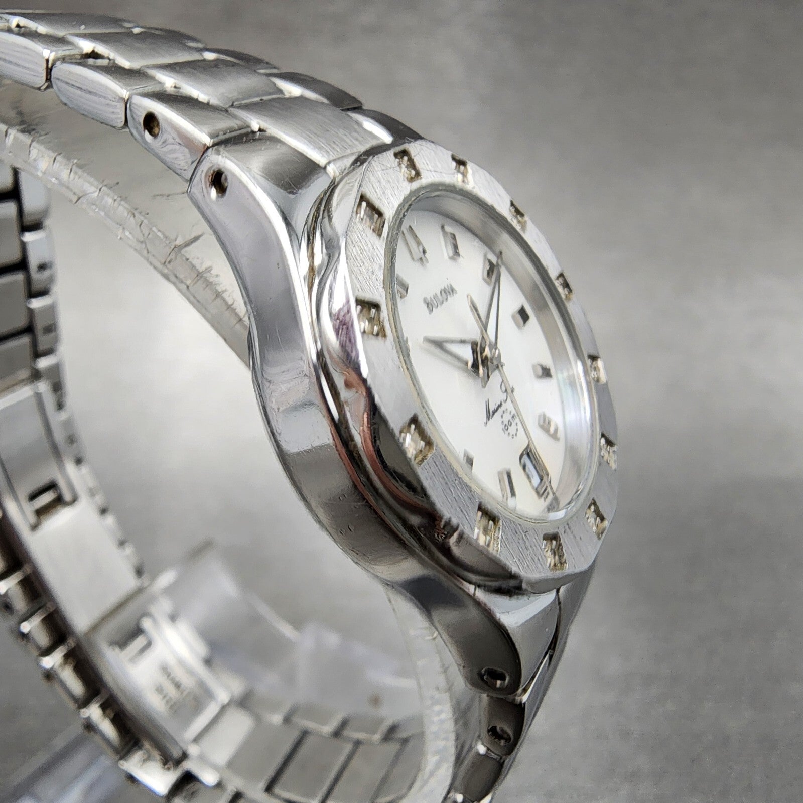 Bulova Marine Star Watch Women 25mm MOP Dial Silver Tone Date 96r24 New Battery3