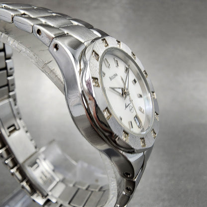 Bulova Marine Star Watch Women 25mm MOP Dial Silver Tone Date 96r24 New Battery3