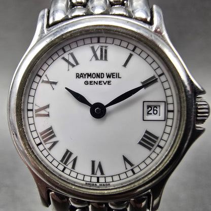Raymond Weil Watch Women 24mm White Dial Silver Tone Date 5377 New Battery1