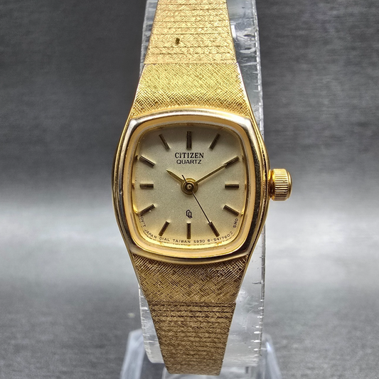 Citizen CQ Watch Women 17mm Gold Dial Gold Tone Oval 5930-S12240 New Battery0