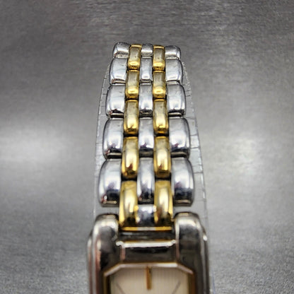 Seiko Tank Watch Women 14mm Cream Dial Two Tone Rectangle 2E207430 New Battery4