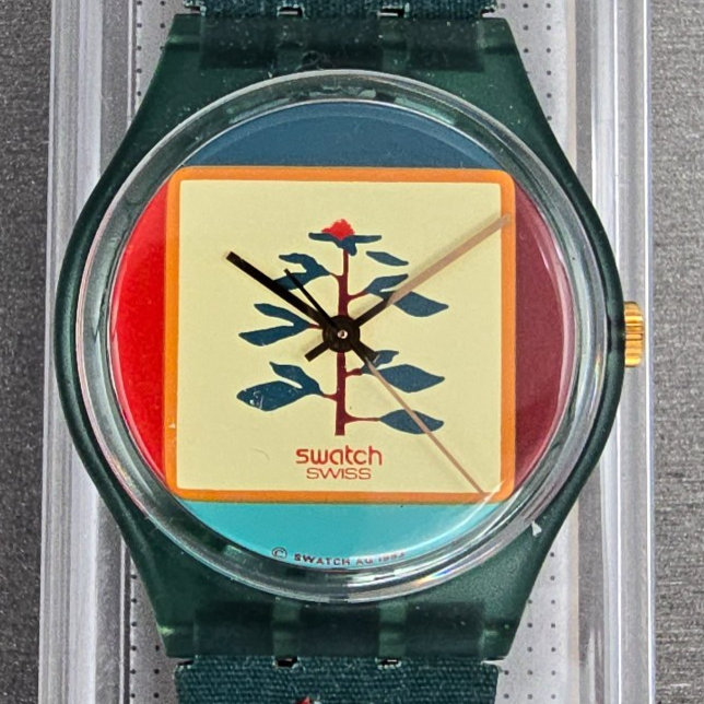 Swatch Poncho Watch Men 34mm Cream Dial Green Case GM122 New Battery NOS1