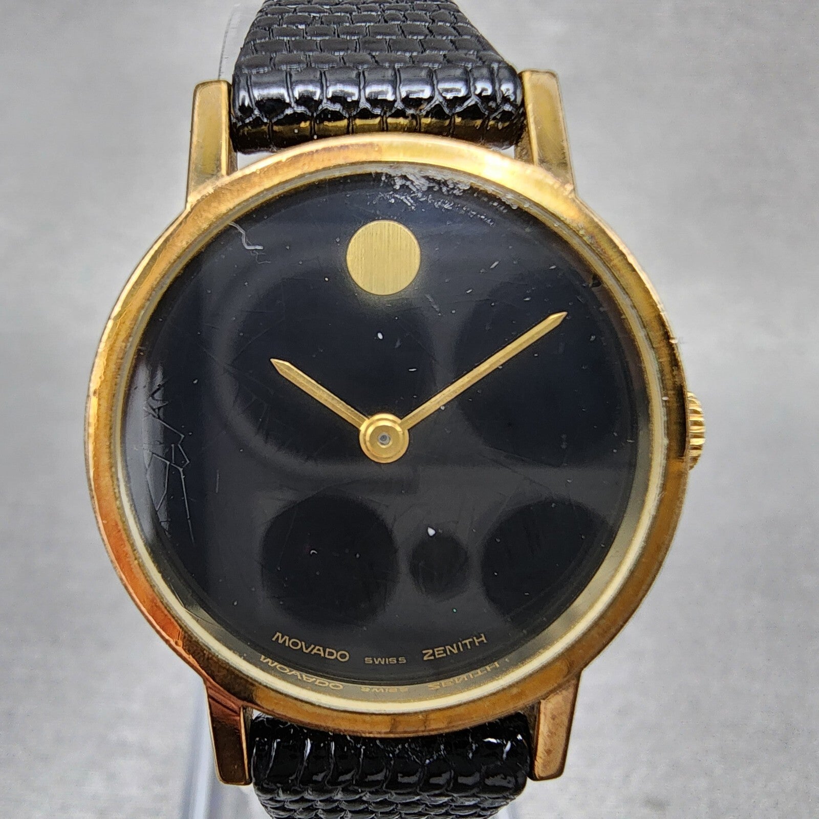 Zenith Movado Watch Women 25mm Black Dial Gold Plated Round Manual Wind Runs1
