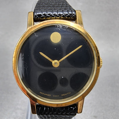 Zenith Movado Watch Women 25mm Black Dial Gold Plated Round Manual Wind Runs1