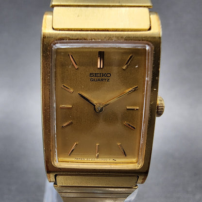 Seiko Tank Watch Women 17mm Champagne Dial Gold Tone Rectangle 2C205830 New Bat1