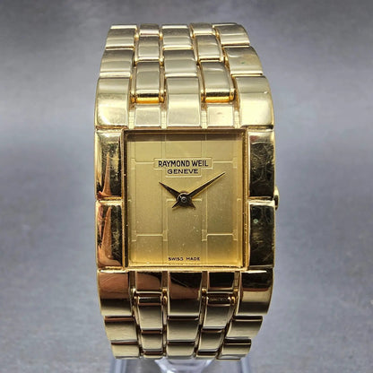 Raymond Weil Tema Watch Men 20mm Gold Dial Gold Plated Rectangle 5887 PARTS0