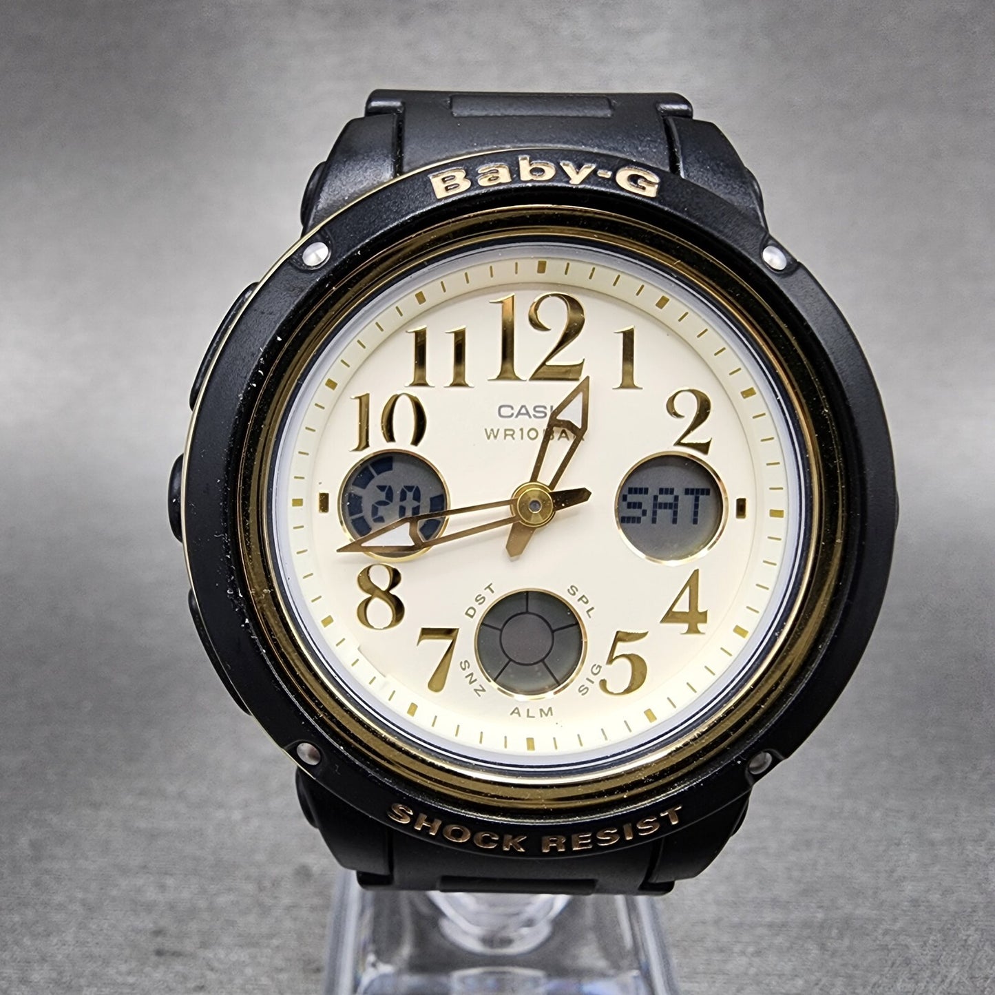 Casio BabyG Watch Women 42mm Cream Dial Black Tone Analog Digital New Battery0