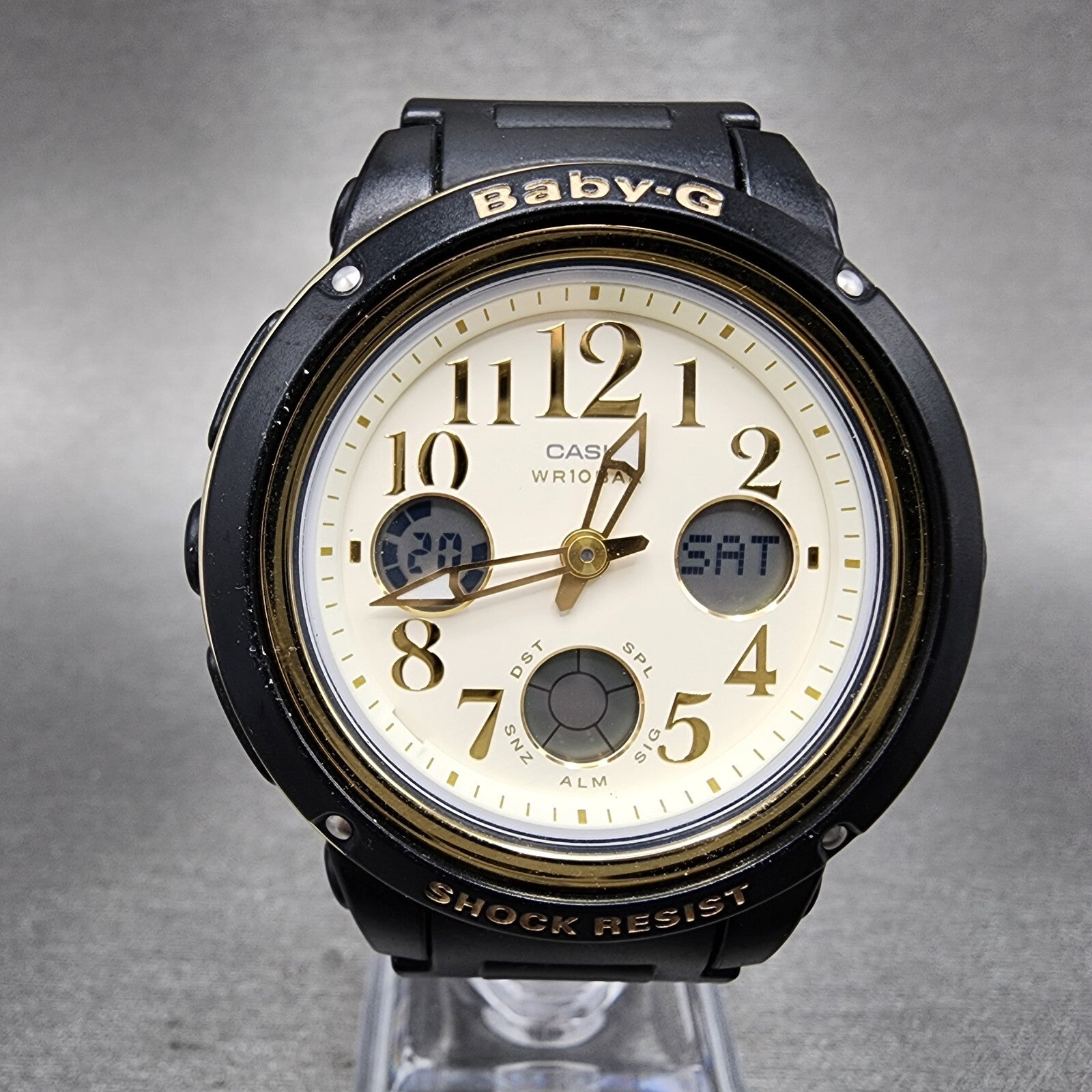 Casio BabyG Watch Women 42mm Cream Dial Black Tone Analog Digital New Battery0