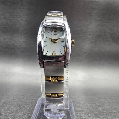 Pulsar Watch Women 18mm MOP Dial Two Tone Rectangle VC10-X016 New Battery JP5