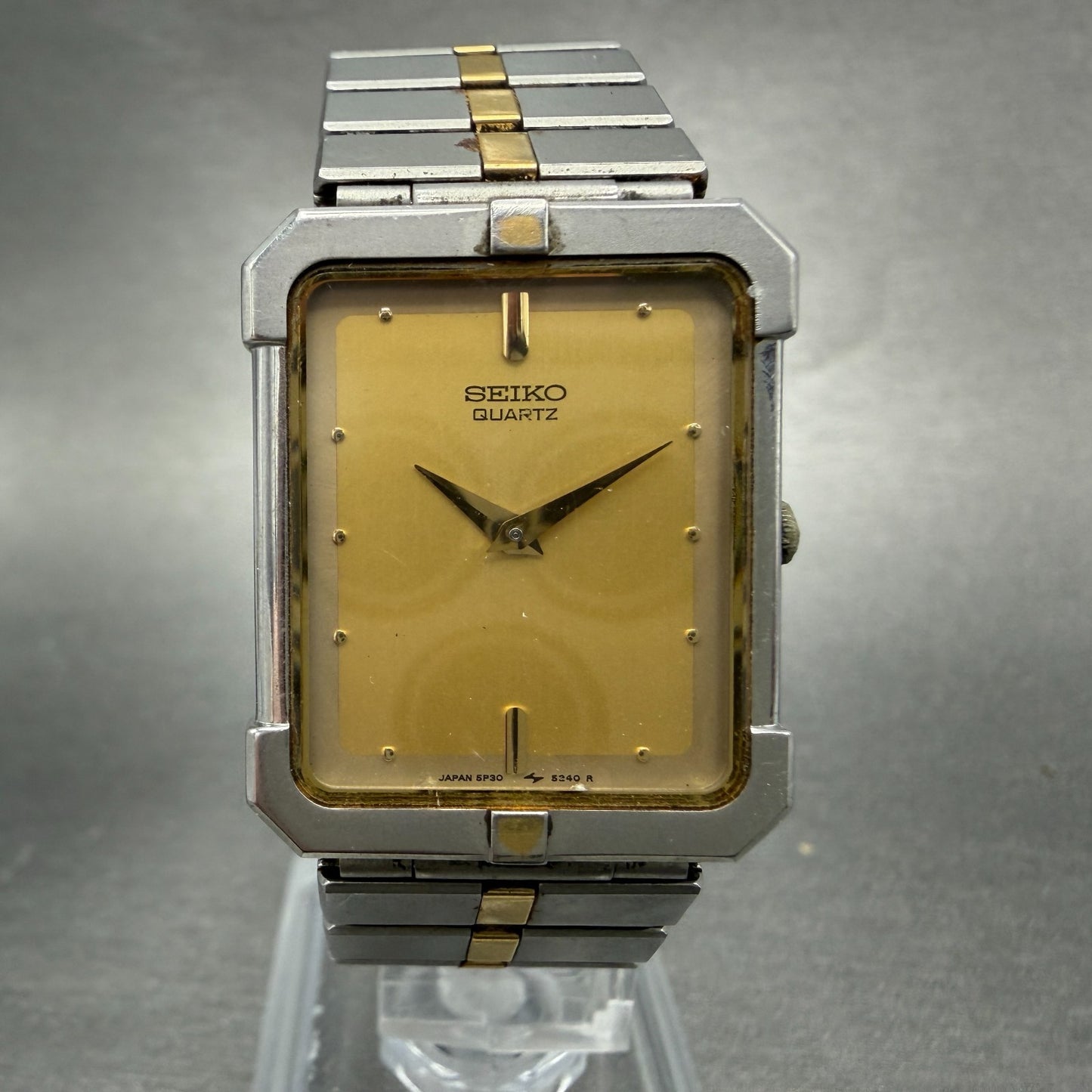 Seiko Tank Watch Men 24mm Champagne Dial Two Tone 5P30-5130 Rectangle PARTS0